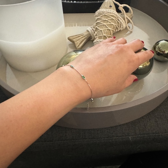 Sterling Silver Baguette Station Bracelet In Emerald - Picture 3 of 5